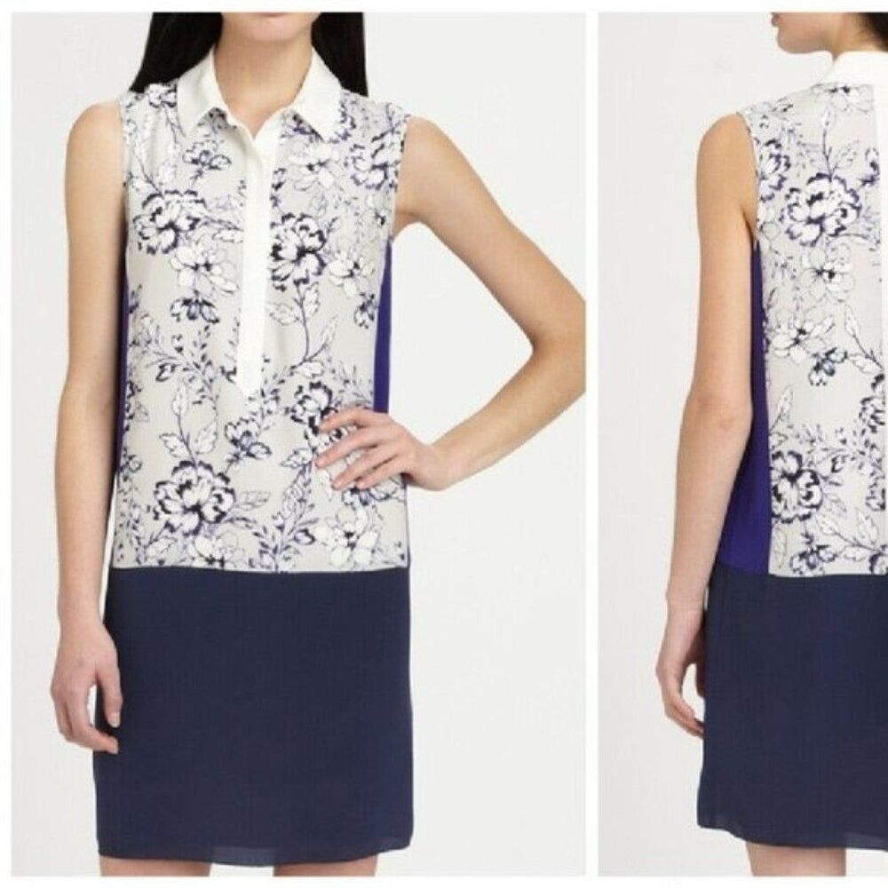 Rebecca Taylor Colorblock Floral Collared Shirt Dress – Size 0